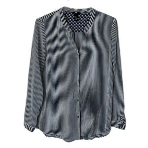 H & M Button-down Blouse V-neck Long Sleeves Size 6 Navy With White Stripes